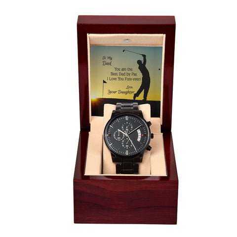 Men's Rugged Steel Watch For Dad Who Golfs From Daughter With Card