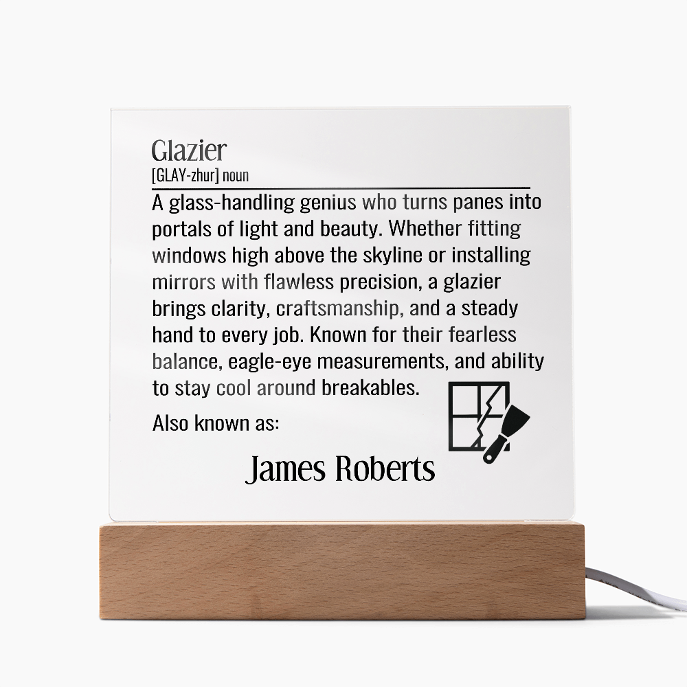 Personalized Glazier Definition Lighted Plaque With Color LED Lighting