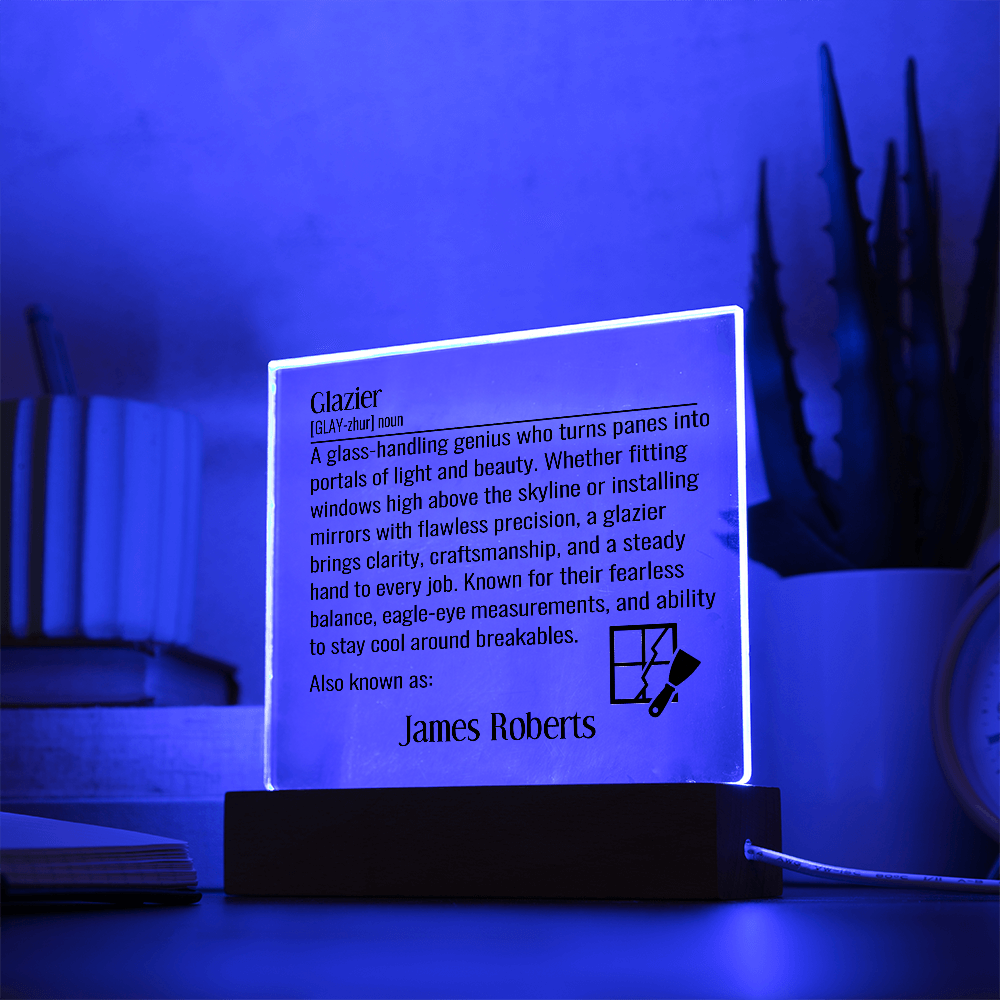 Personalized Glazier Definition Lighted Plaque With Color LED Lighting