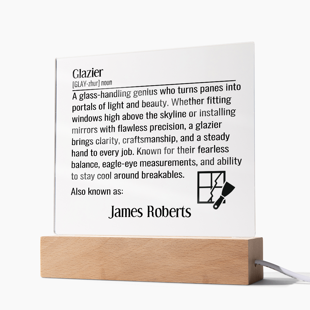 Personalized Glazier Definition Lighted Plaque With Color LED Lighting
