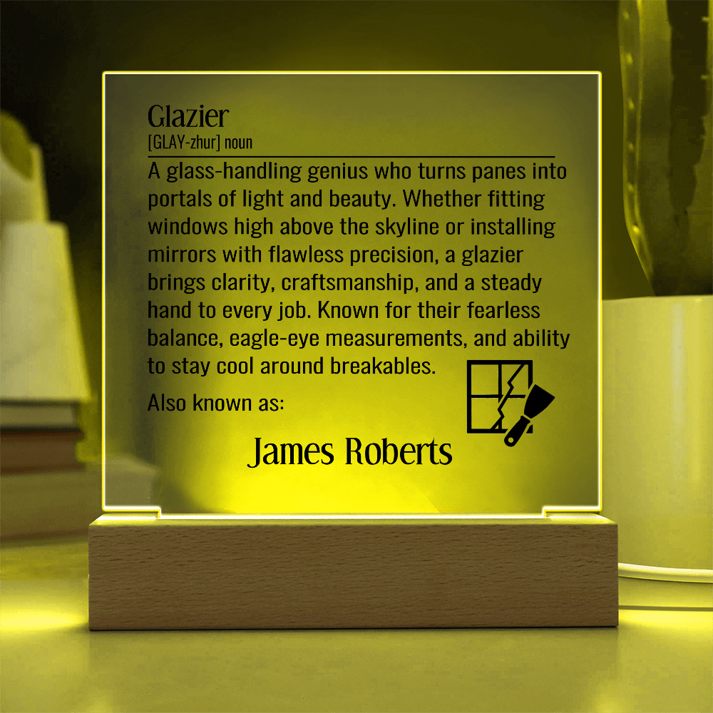 Personalized Glazier Definition Lighted Plaque With Color LED Lighting