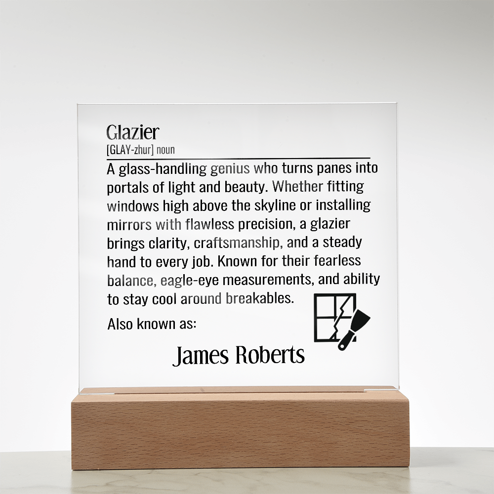 Personalized Glazier Definition Lighted Plaque With Color LED Lighting