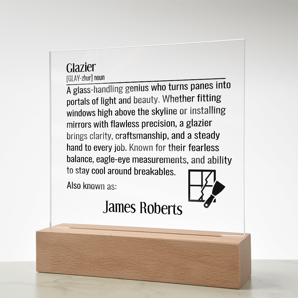 Personalized Glazier Definition Lighted Plaque With Color LED Lighting