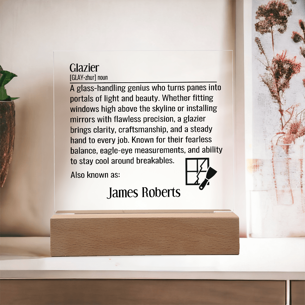 Personalized Glazier Definition Lighted Plaque With Color LED Lighting