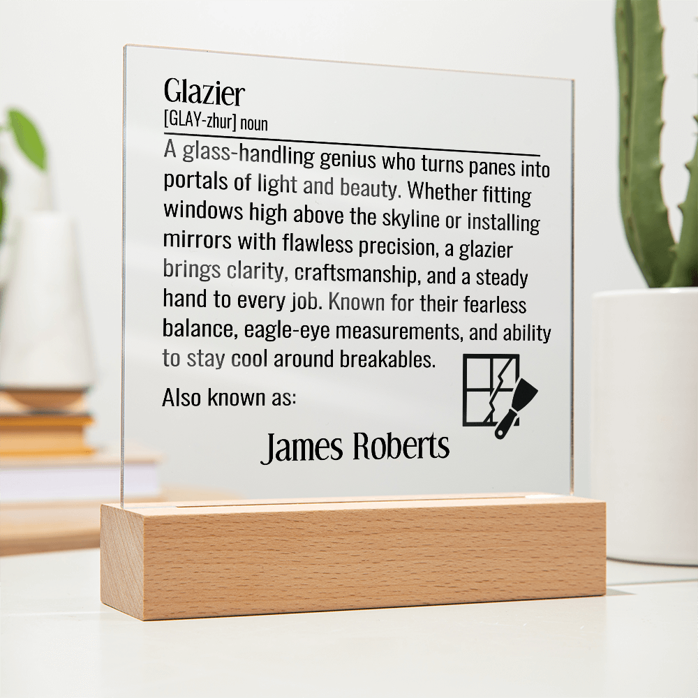 Personalized Glazier Definition Lighted Plaque With Color LED Lighting
