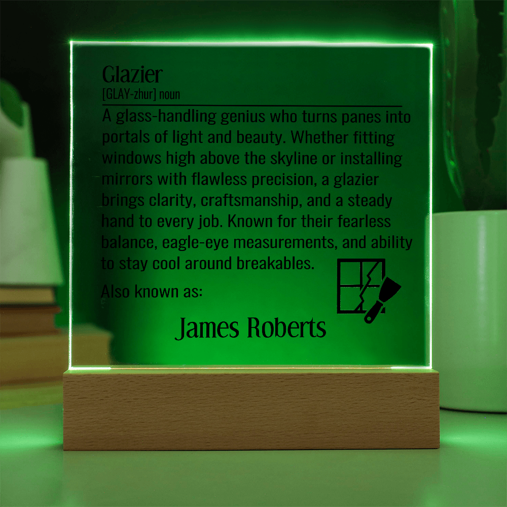 Personalized Glazier Definition Lighted Plaque With Color LED Lighting