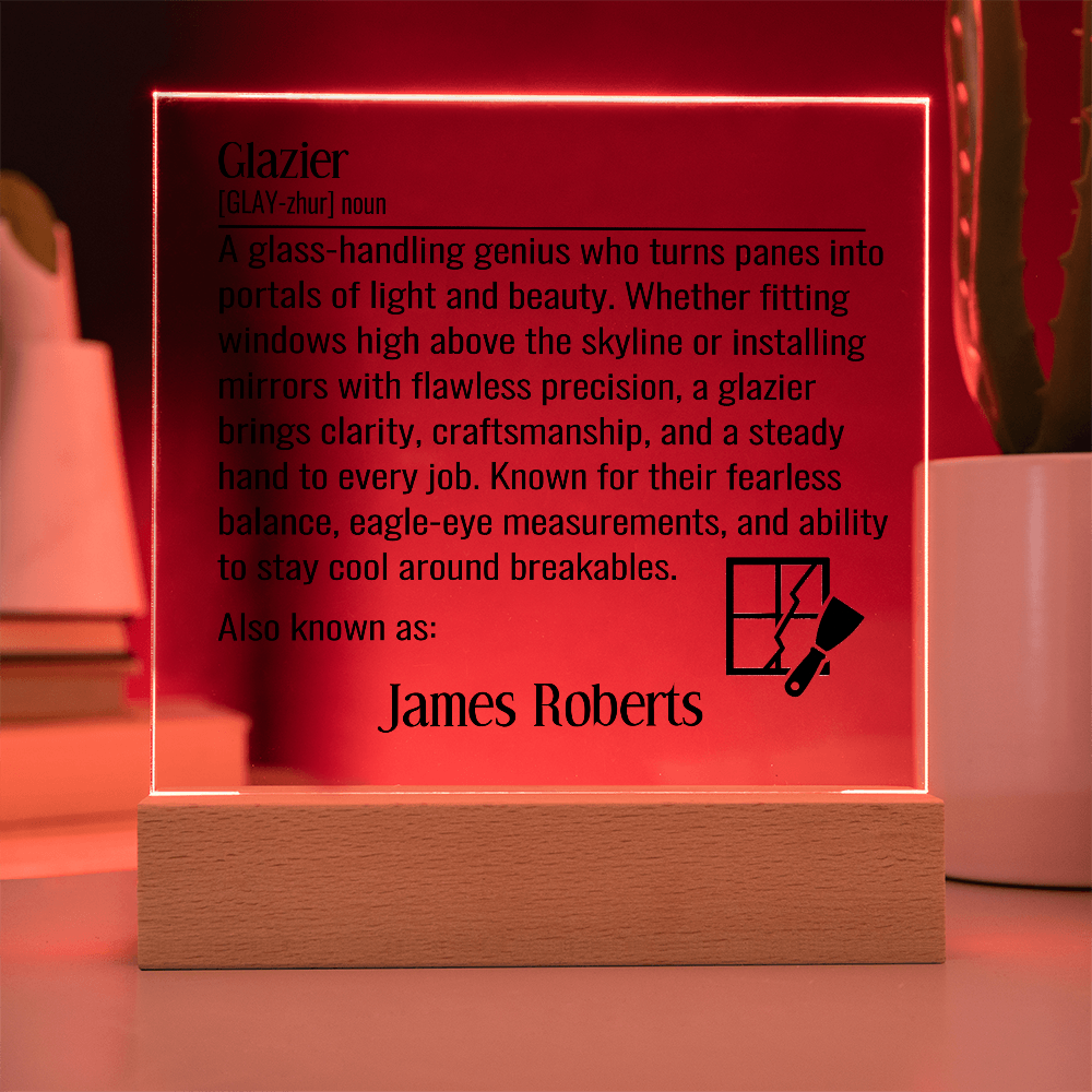 Personalized Glazier Definition Lighted Plaque With Color LED Lighting