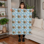 custom blanket with dog's photo and name with blue background