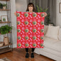 custom blanket with dog's photo and name with red background