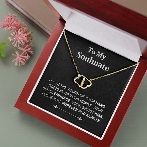Solid Yellow Gold Hearts Necklace Accented With Diamonds On Soulmate Message Card