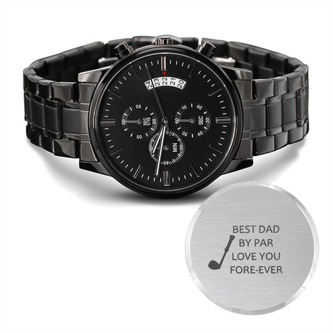 Men's Rugged Stainless Steel Black Watch For Dad Who Golfs