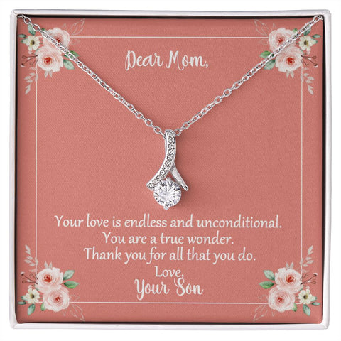 Message Card Necklace For Mom From Son Your Love Is Endless