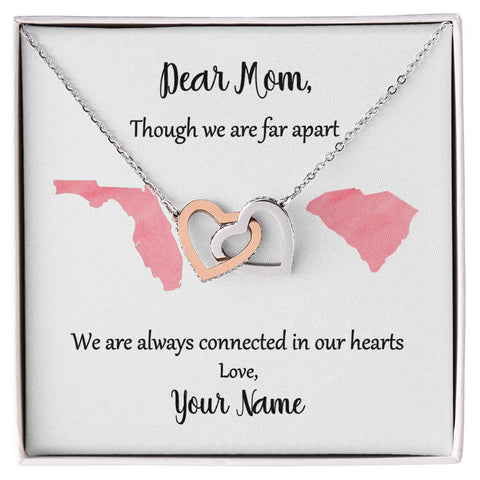Custom Message Card Joined Hearts Necklace For Mom - Add Your Locations & Name(s)