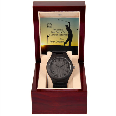 Men's Wooden Watch For Dad Who Golfs From Daughter With Card
