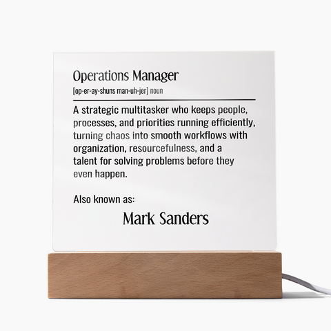 Personalized Operations Manager Definition Lighted Plaque With Color LED Lighting