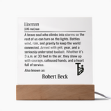 Personalized Lineman Definition Lighted Plaque With Color LED Lighting