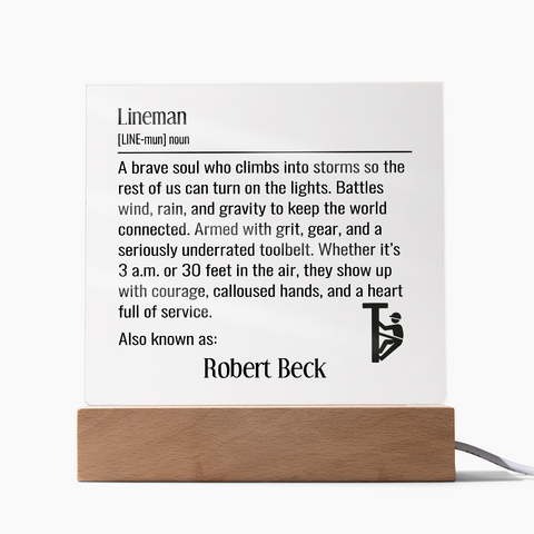 Personalized Lineman Definition Lighted Plaque With Color LED Lighting