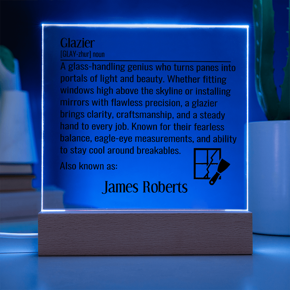 Personalized Glazier Definition Lighted Plaque With Color LED Lighting