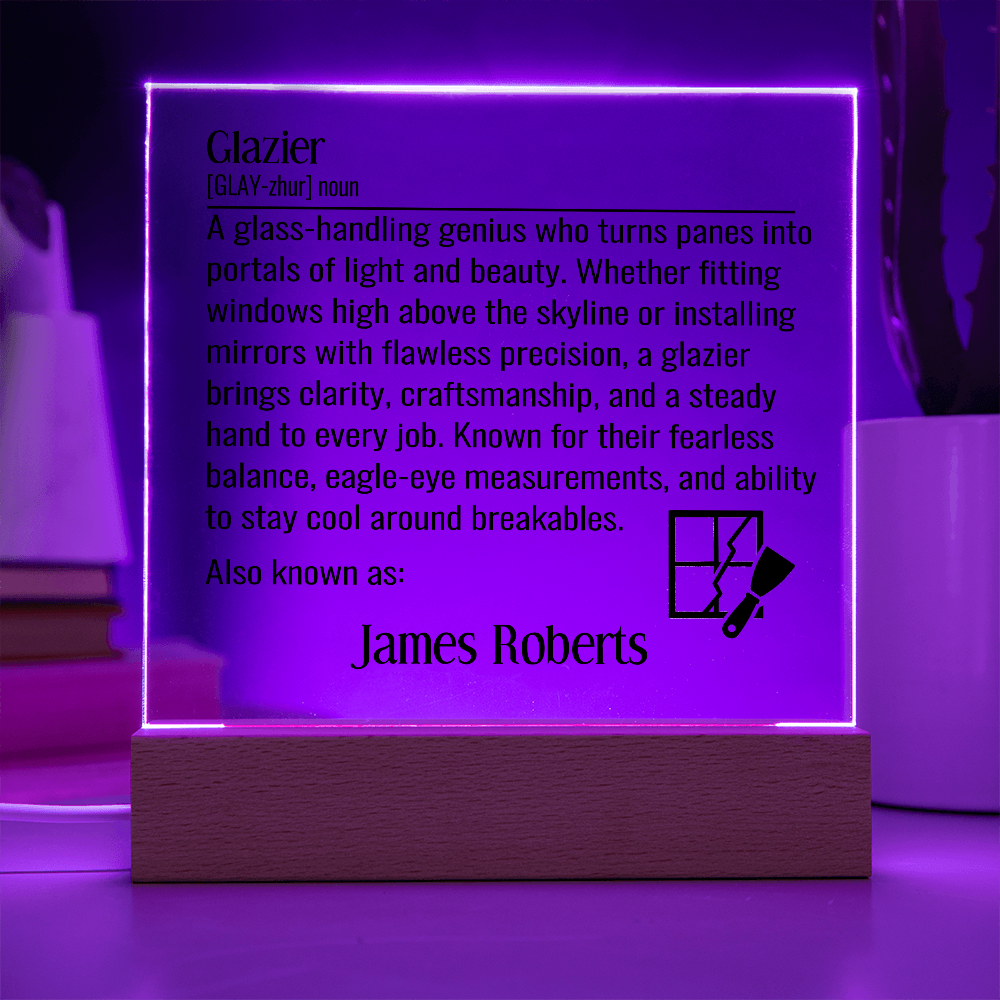 Personalized Glazier Definition Lighted Plaque With Color LED Lighting