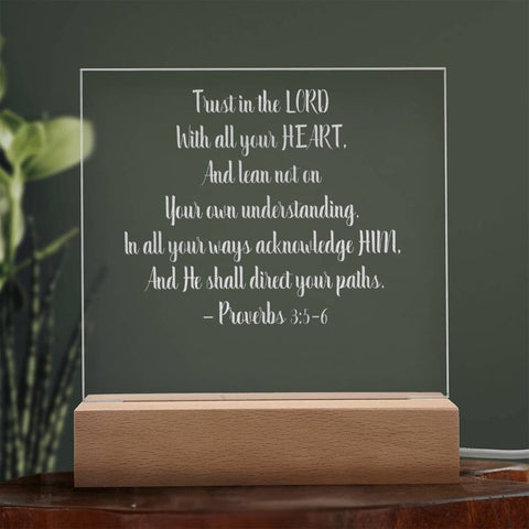 Engraved Plaque Proverbs 3:5-6 Trust In The Lord, Color Changing LED