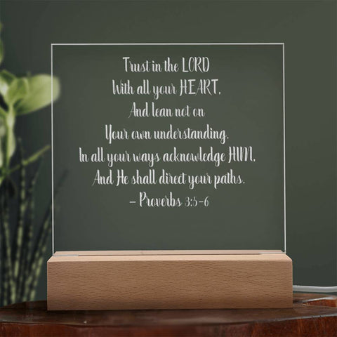 Engraved Plaque Trust In The Lord Proverbs 3:5-6 With LED Lighting