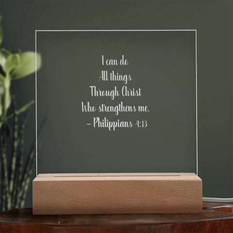 Engraved Plaque Philippians 4:13 I Can Do All Things Through Christ, Color Changing LED