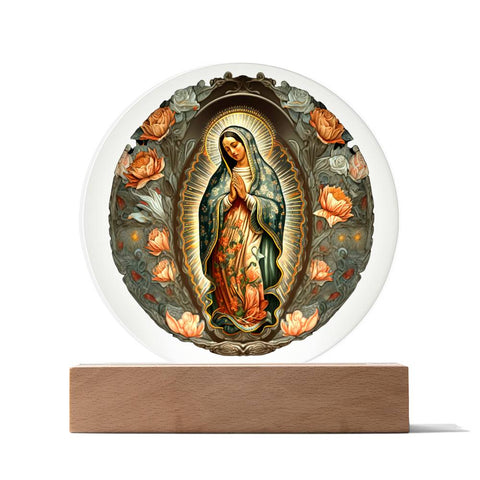 Clear Plaque Virgin Mary de Guadalupe With Optional Lighting