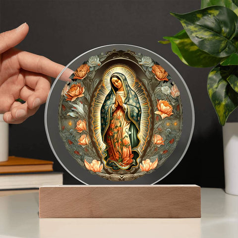 Clear Plaque Virgin Mary de Guadalupe With Optional Lighting
