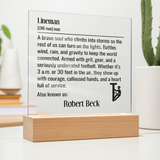 Personalized Lineman Definition Lighted Plaque With Color LED Lighting