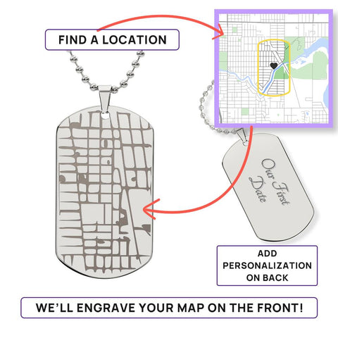 Engraved Map Dog Tag Necklace
