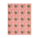 custom blanket with dog's photo and name with peach background
