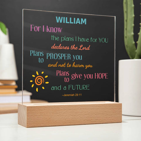 Personalized For Kids Jeremiah 29:11 LED Plaque For I Know The Plans I Have For You