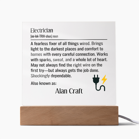 Personalized Electrician Definition Name Plaque 