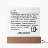 Personalized lighted plaque sign for glazier gift