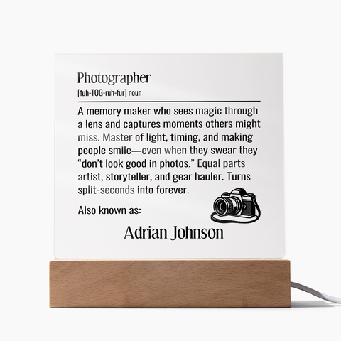 Personalized Gift For Photographer Definition Name Plaque