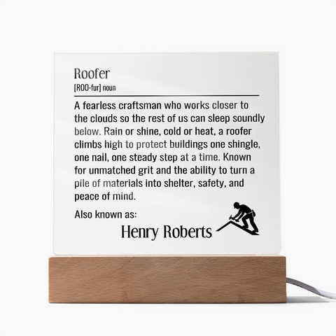 Personalized lighted plaque sign for roofer gift