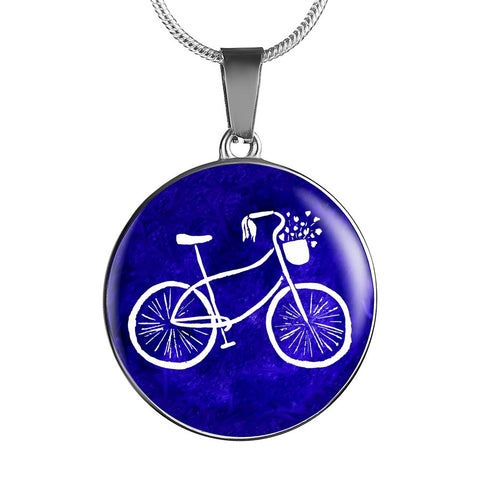 Blue Bicycle Pendant Necklace