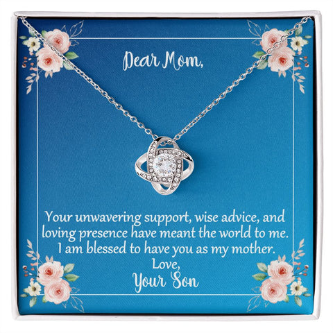 Mom Unwavering Support Love Knot Necklace From Son On Message Card