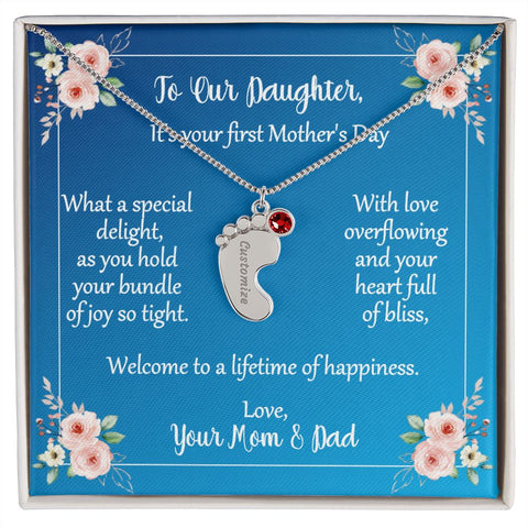 To Daughter On First Mother's Day Personalized Baby Foot Necklace Love Mom and Dad