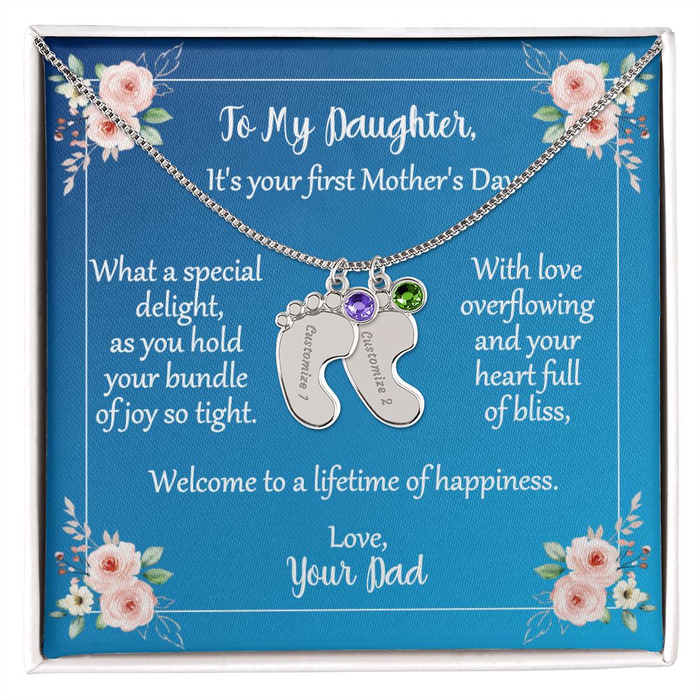 To Daughter On First Mother's Day Personalized Baby Foot Necklace Love Dad