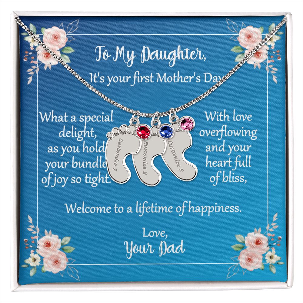 To Daughter On First Mother's Day Personalized Baby Foot Necklace Love Dad