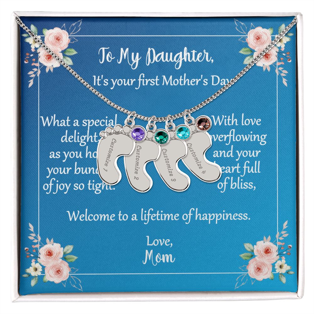 To Daughter On First Mother's Day Personalized Baby Foot Necklace Love Mom
