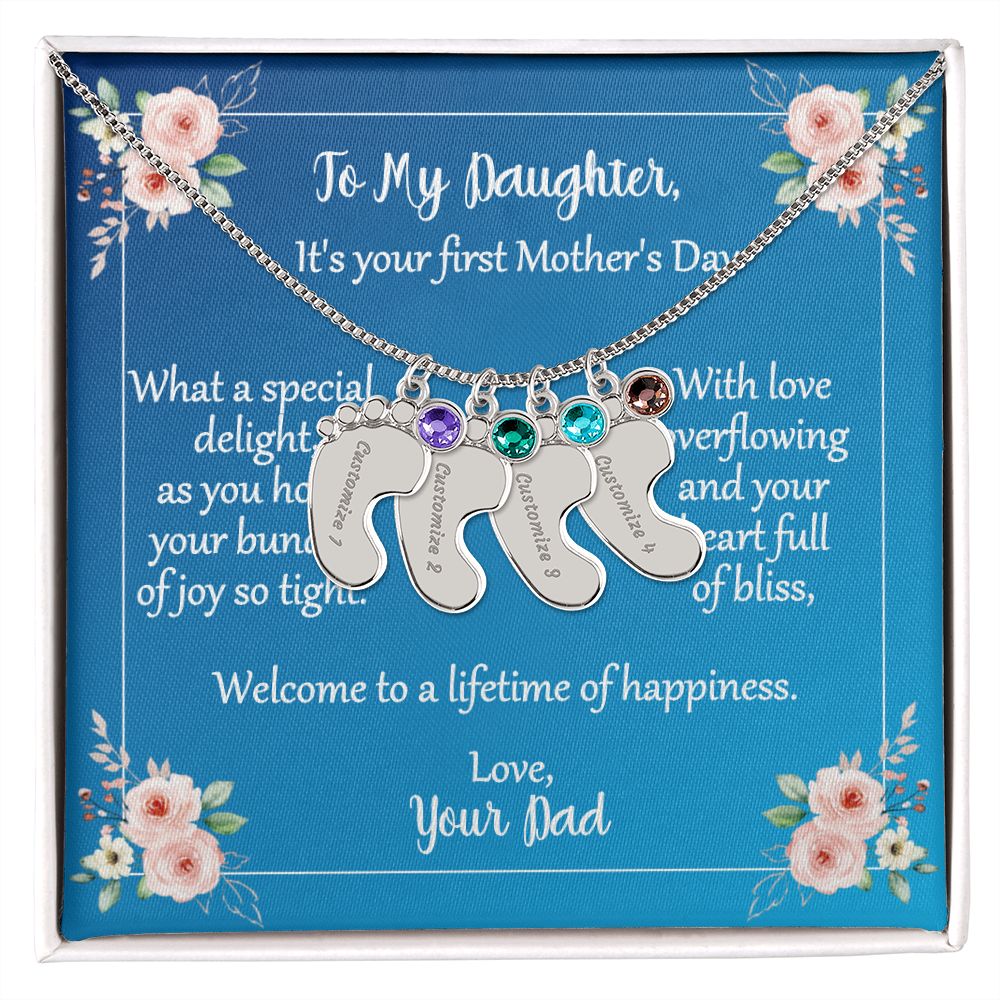 To Daughter On First Mother's Day Personalized Baby Foot Necklace Love Dad