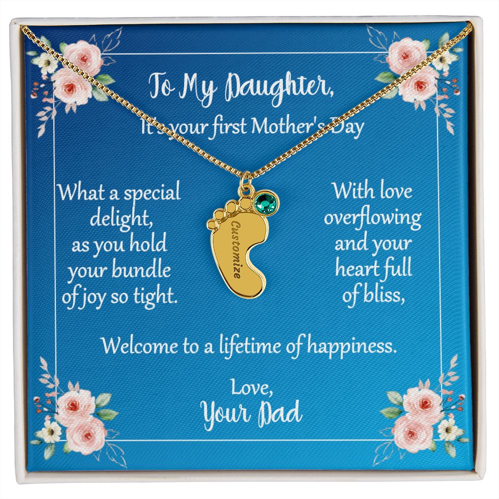 To Daughter On First Mother's Day Personalized Baby Foot Necklace Love Dad