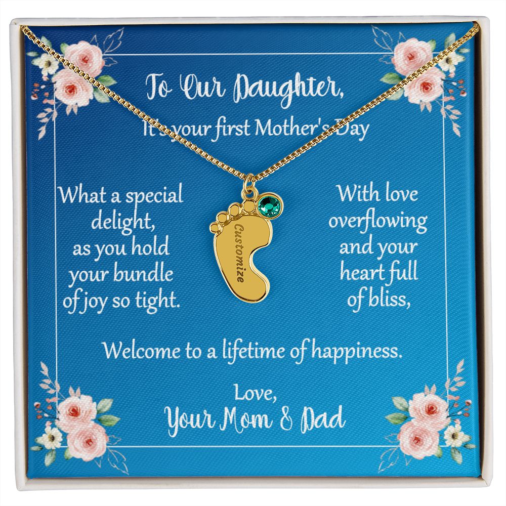 To Daughter On First Mother's Day Personalized Baby Foot Necklace Love Mom and Dad