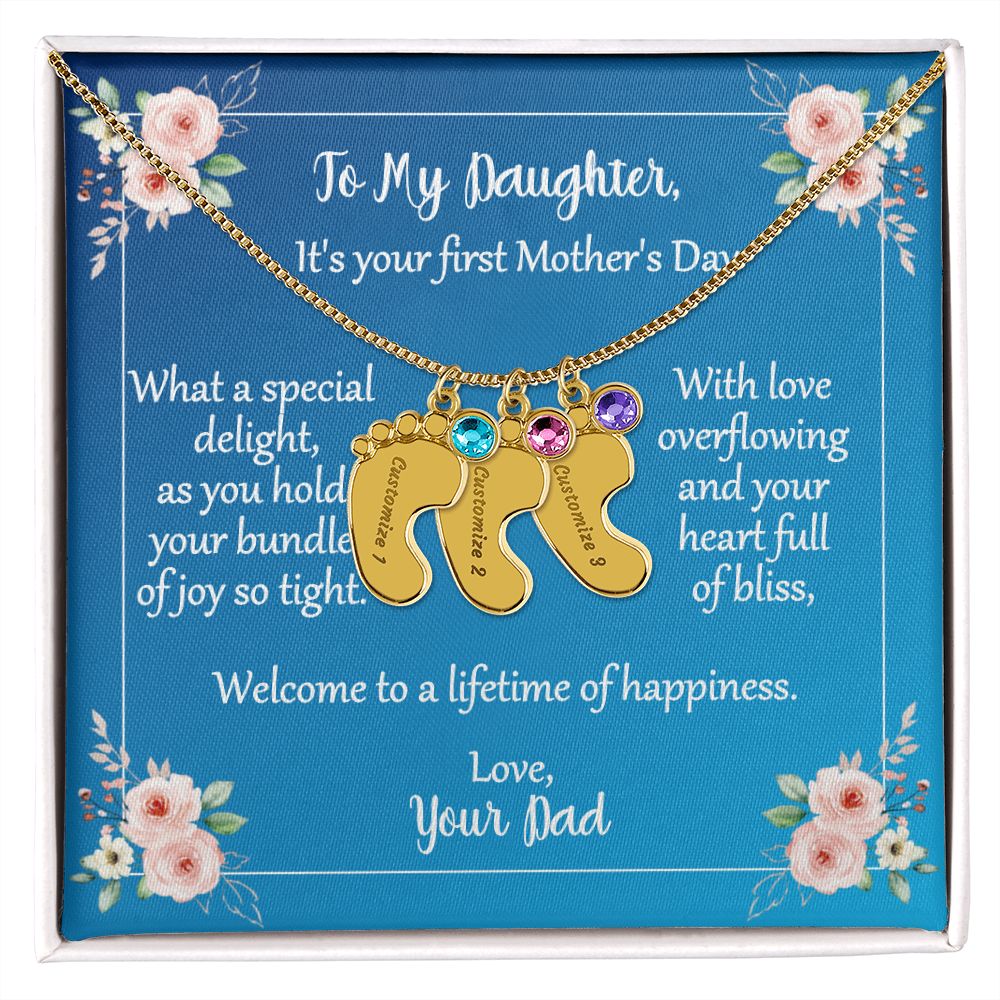 To Daughter On First Mother's Day Personalized Baby Foot Necklace Love Dad