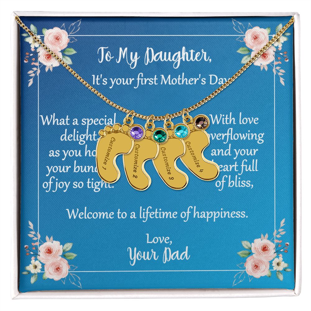 To Daughter On First Mother's Day Personalized Baby Foot Necklace Love Dad