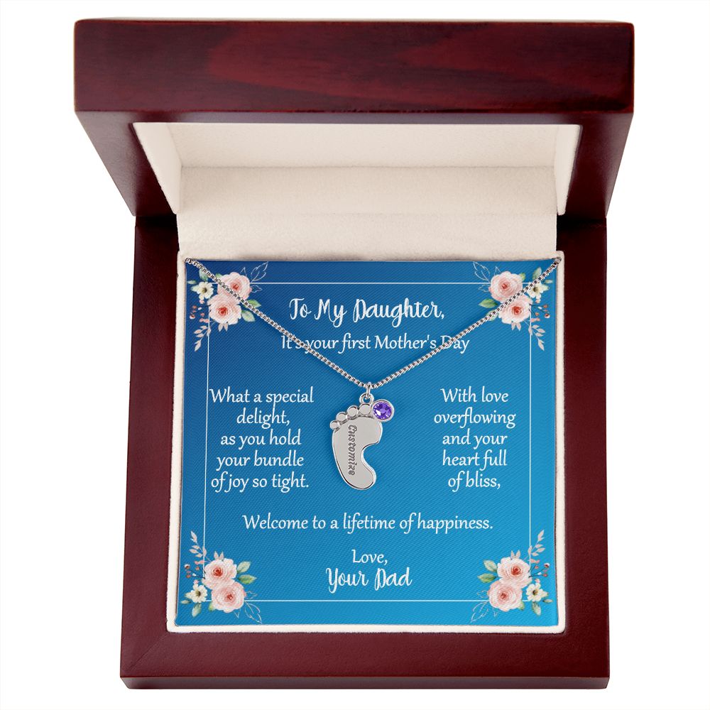 To Daughter On First Mother's Day Personalized Baby Foot Necklace Love Dad