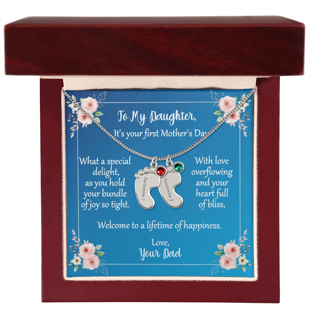 To Daughter On First Mother's Day Personalized Baby Foot Necklace Love Dad