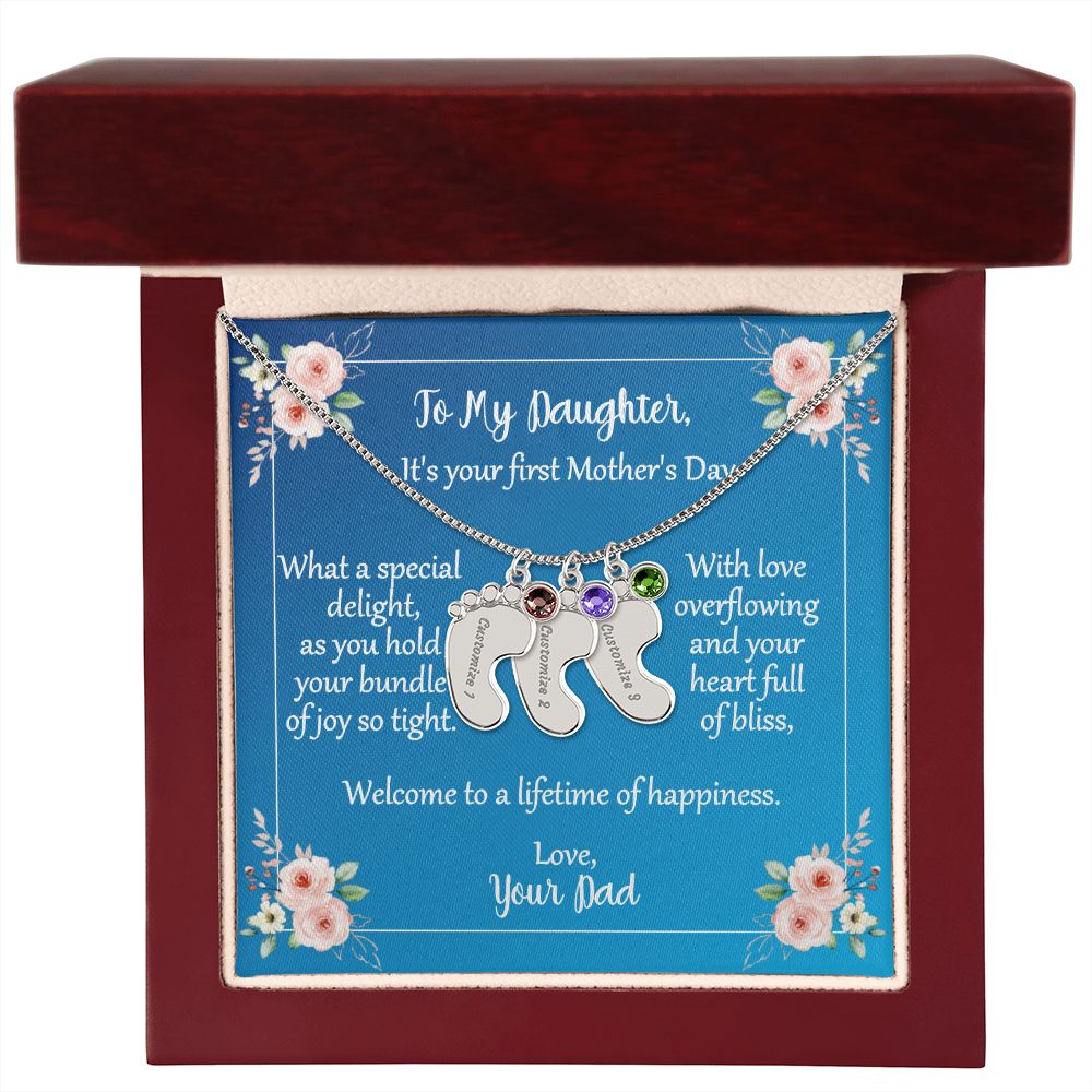 To Daughter On First Mother's Day Personalized Baby Foot Necklace Love Dad